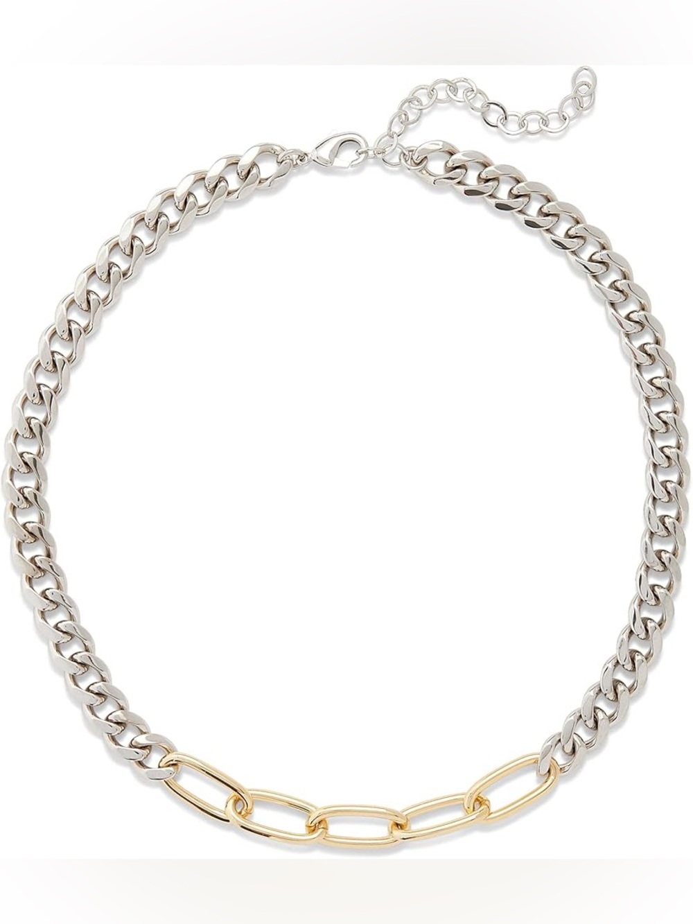 Two-Tone Silver and Gold Link Collar Necklace - Women Jewelry